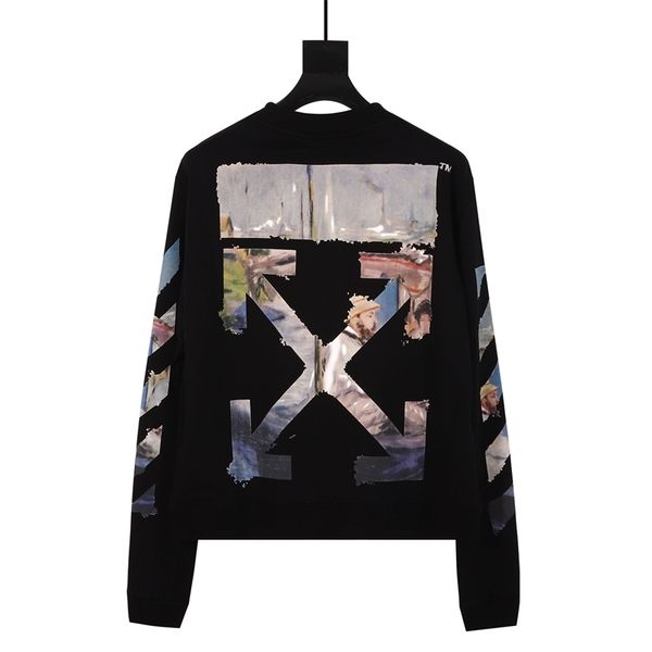 

hoodiescorrect version of ow 19fw oil painting arrow round neck pullover sweater for men and women with high quality, Black
