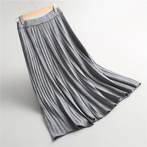 

skirts sherhure 2021 high waist knitted soft a-line long striped women winter warm gray skirt faldas jupe femme saia, Black