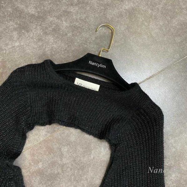 

women's sweaters autumn crew neck bubble long sleeve super short bright silk knitted sweater kni bbh1, White;black