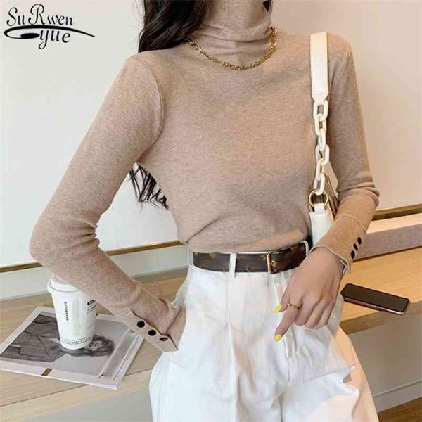 

spring winter vintage turtleneck sweater for women solid long sleeve pullover bottom knitwear pull femme chic 12743 210510, White;black