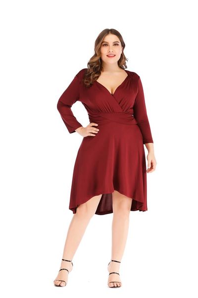 

casual dresses plus size deep v neck solid a-line elegant dress xxxl 4xl 5xl women autumn high waist long sleeve party midi, Black;gray