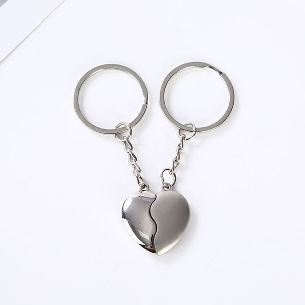 1Pair casal keychain chave prata cor coreia romântica chave coração forma ímã lembrança presente de dia dos namorados