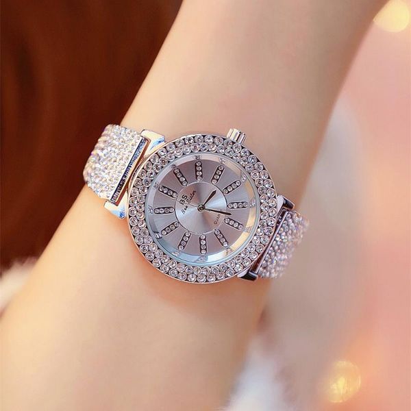 

female lady watch with strass water resistant women's classic bracelet luxury fashion brand wrist reverse gear wristwatches, Slivery;brown