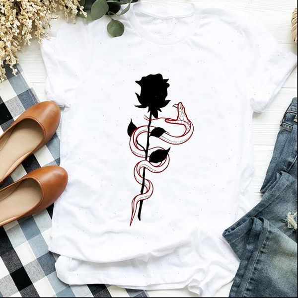 

flower funny simple cute autumn womens trend 90s print tee clothes graphic, White