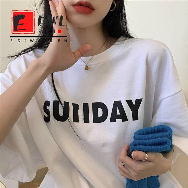 

women's t-shirt short-sleeved mid-length 2021 summer loose harajuku style student plus size ins, White