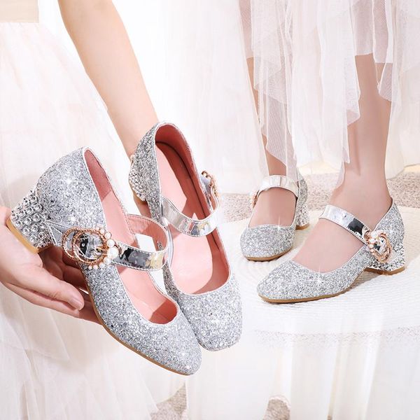 

dress shoes ymechic silver gold block med heels crystal buckle mary jane wedding party chunky bling womens pumps summer 2021, Black