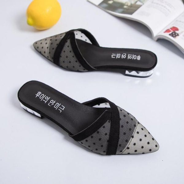 

slippers women's sandals and baotou polka dots wear fashion pointy women, Black