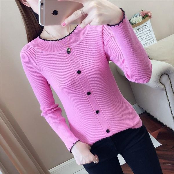 

women's sweaters women knitted long sleeve colorblock buttons woman cardigans lady knit patchwork for collar female 2021, White;black