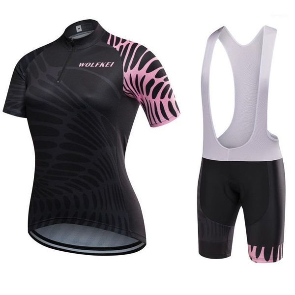 

wolfkei half zipper women cycling jersey bib shorts kit bike maillot clothing with gel pad strap sets ropa ciclismo1, Black;blue