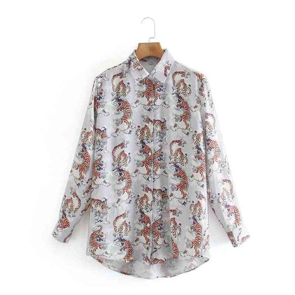 

women spring vintage animals print blouse slim casual office lady turn-down collar street wear ladies shirt nx9848 210525, White