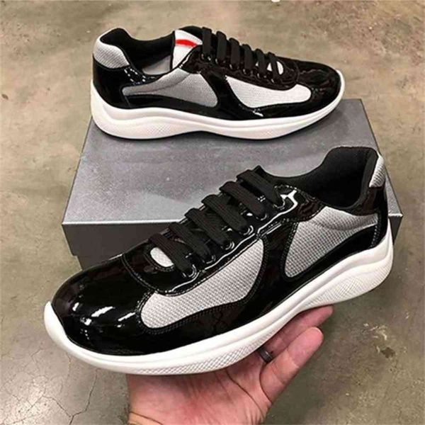 

mens linea rossa america cup xl patent leather high low casual sneakers trainers chaussures lace-up flat luxurys designers shoeshortshow, Black