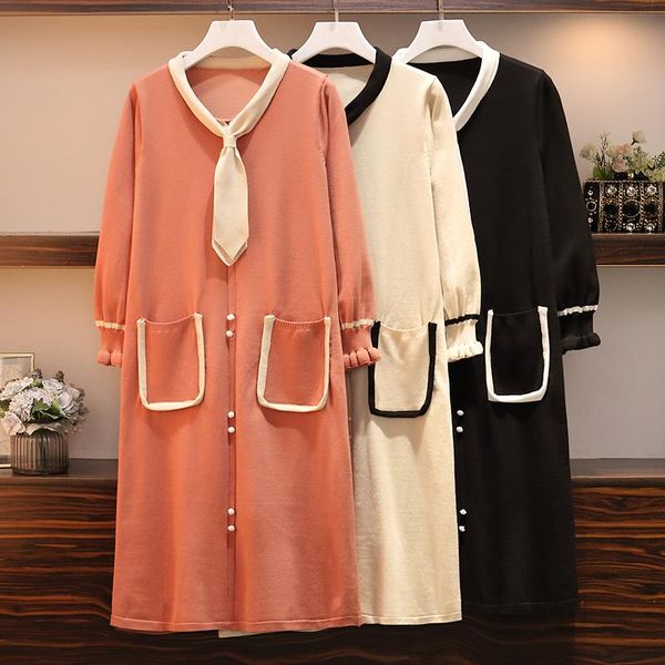 

casual dresses plus size party oversized woman winter elegant evening ladies 2021 spring autumn long sleeve knitted sweater dress female a55, Black;gray