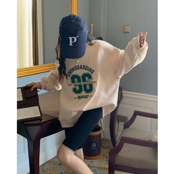 

2021 autumn winter new korean letter printing loose lazy pullover women's top, Blue;black