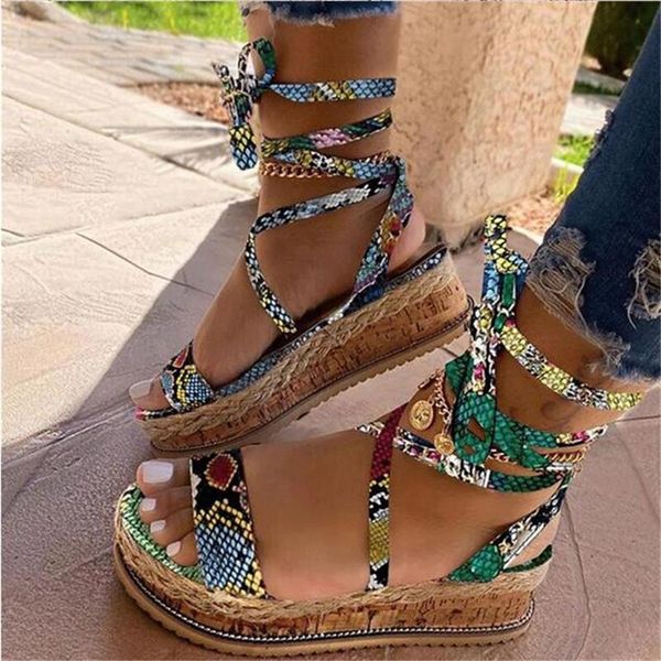 

sandals summer women platform snake pattern buckle strap mid heel shoes wedding party casual ladies 35-43, Black