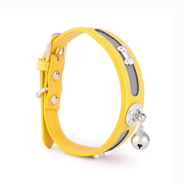 

bone shape reflective cat dog collar with bells adjustable personized pu nylon pet cute puppy necklace accessories collars & leashes