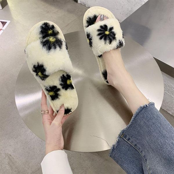 

women slippers winter warm plush 2021 korean shoes indoor home rubber soft bottom, Black