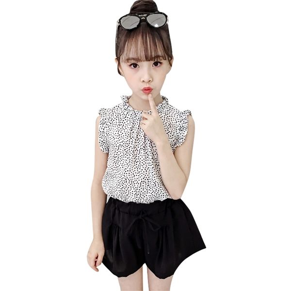 

teen girls clothing dot vest + short costume for ruffles children clothes girl summer children's 210528, White