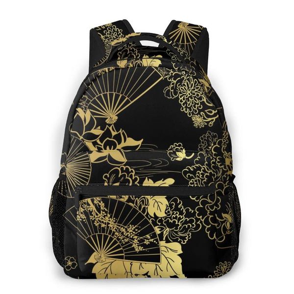 

backpack 2021 gold japanese chinese fan flower umbrella school bag men backbag travel daypacks male leisure women gril