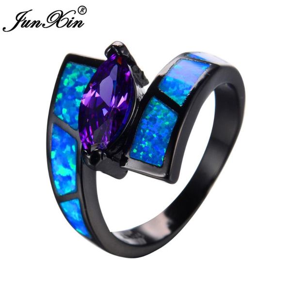 

charm fashion female white opal ring with purple zircon vintage black gold filled wedding engagement rings for women, Slivery;golden