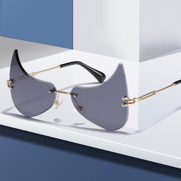 

rimless cat eye sunglasses design women metal personality sun glasses fashion shades uv400 eyewear, White;black