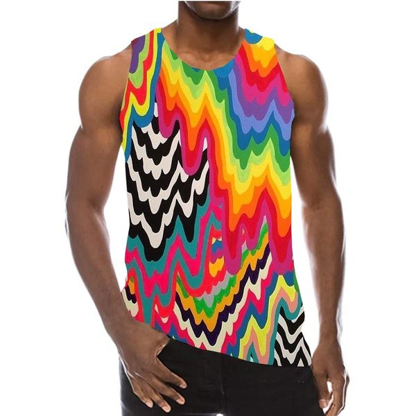 

uney color block tank sleeveless tees psychedelic summer beach vest men/woman shirt boys rainbow round neck, White;black