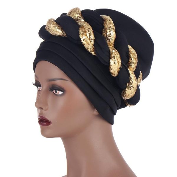 

beanies 2021 two-color sequined twist turban hat fashion exaggerated prom