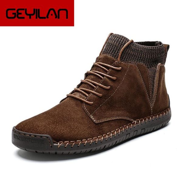 

boots men leather winter warm snow cow suede fur mens shoes plush fashion man rubber ankle size 38-48, Black