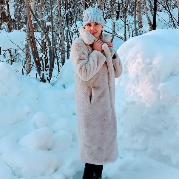 

women's fur & faux winter women coat luxury long loose lapel overcoat thick warm plus size female plush coats, Black