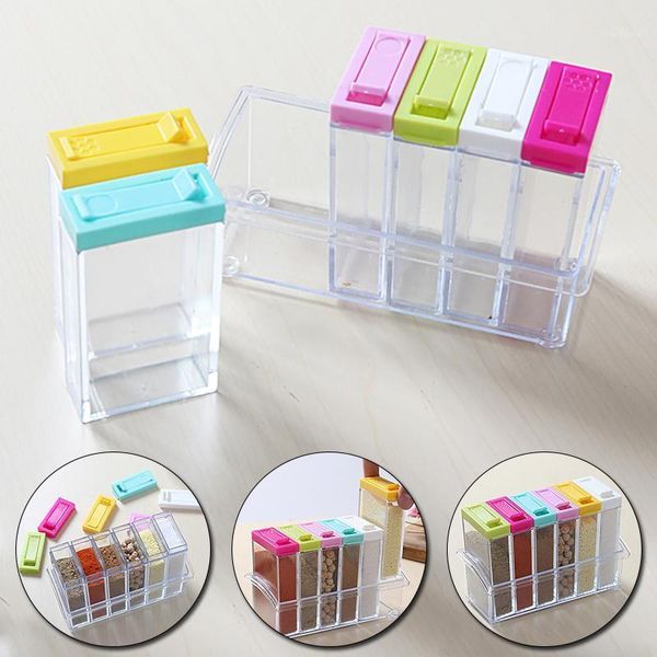 

storage bottles & jars six-compartment seasoning box transparent kitchenware six-piece set salt msg jar