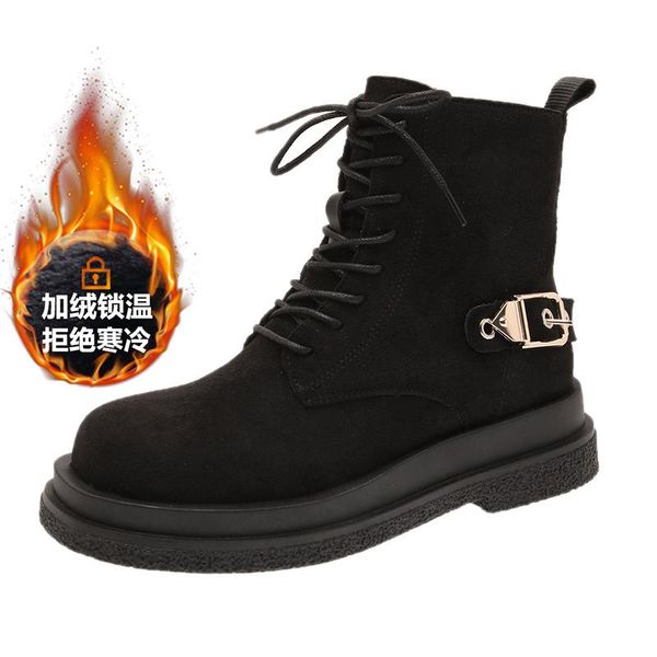 

boots women suede leather ankle winter cross strappy vintage cowboy shoes woman retro work flat booties motorcycle, Black