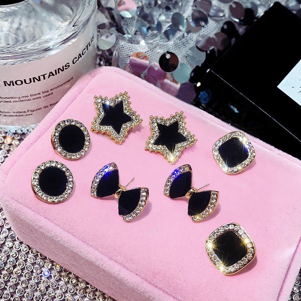

stud studded black five pointed star bow 925 silver needle earrings simple and fresh fashion earrings girl