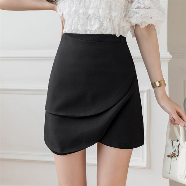 

summer irregular petal korean-style a-line skirt short skirt pants high-waist womens elegant skirts skirts womens 210507, Black