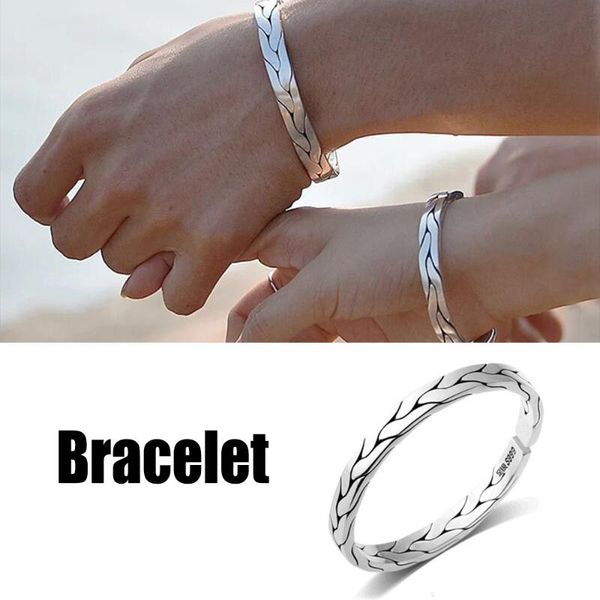 

bangle handcrafted braided open bracelet for couple vintage style hand chain jewelry gift d88, Black