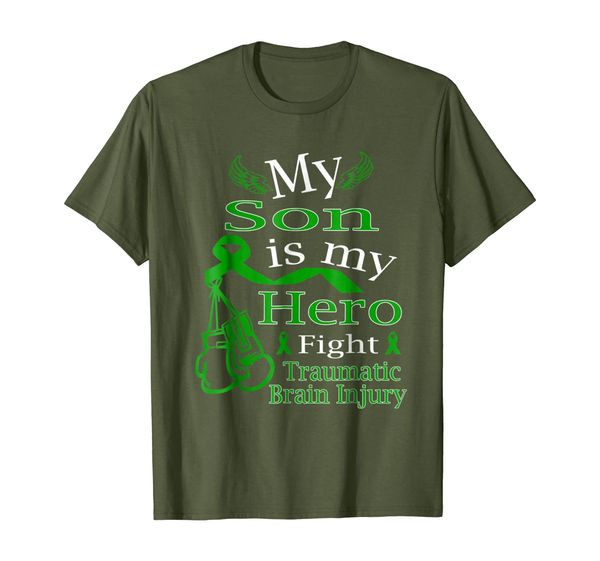 

tbi awareness shirt wear green support for my son warrior, White;black