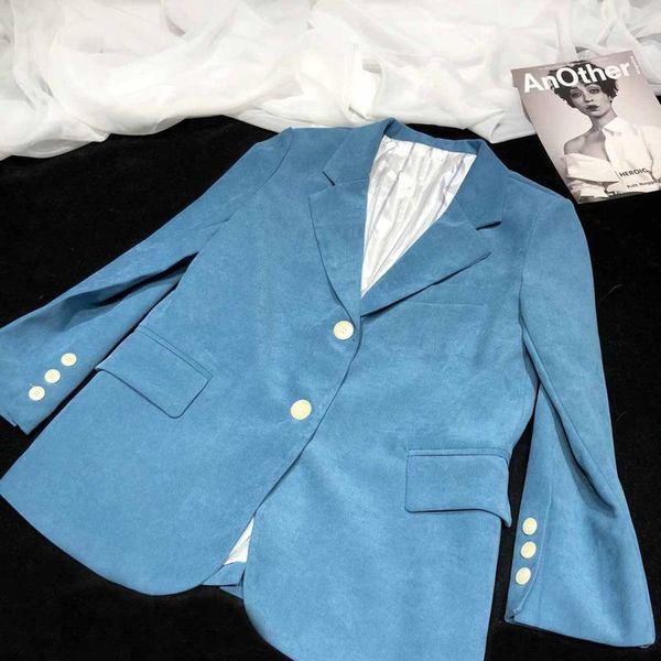 

[ewq] autumn 2021 simple blue single-breasted blazer loose vintage big pockets long sleeve casual suit jacket ladies qb230 women's suit, White;black