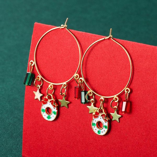 

hoop & huggie rainbow colorful cute snowman tree beads round loop earrings for women girls xmas earring fashion christmas gifts, Golden;silver