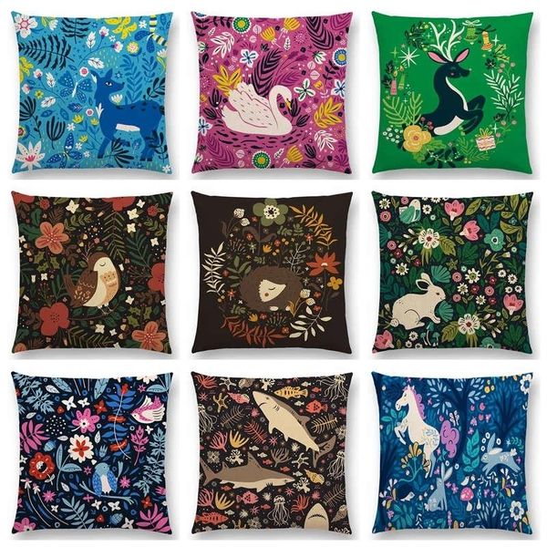 

cushion/decorative pillow cute little animals floral pattern sofa throw case lovely bird hedgehog deer swan cover home decoration 45