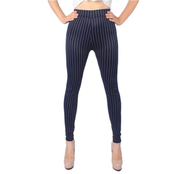 

women's pants & capris women high elastic large size xl- 5xl stripe leggings mid waist slim skinny casual ankle length trousers cut, Black;white