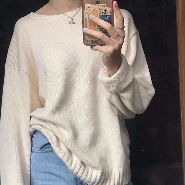 

women's sweaters y2k casual basic knitted pullovers aesthetic retro kawaii preppy style loose sweater chic christmas vintage knitwear c, White;black