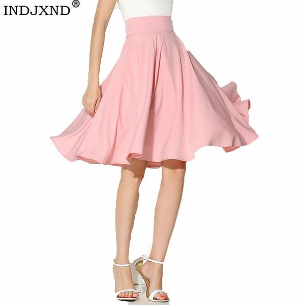

summer high waist zipper skirt knee length vintage women pleated clothing silk pure color female casual loose streetwear skirts, Black