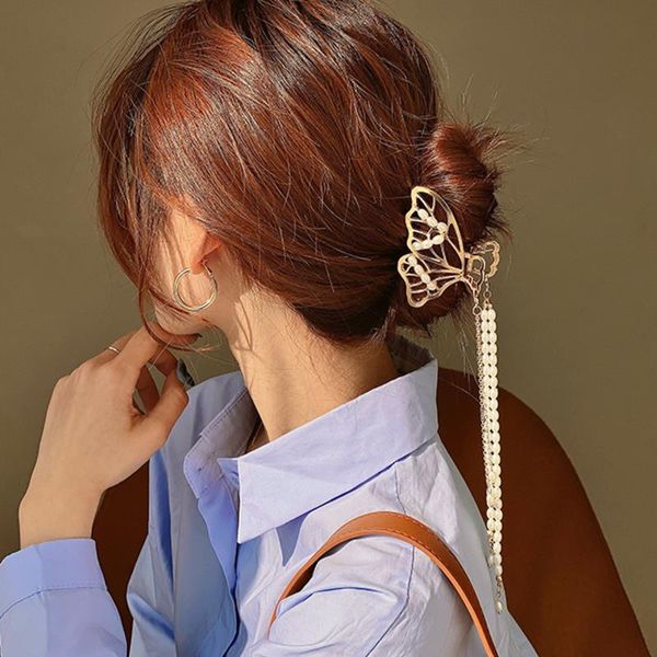 

hair accessories elegant square claw clips butterfly metal geometry for girl fringes pearl pins female