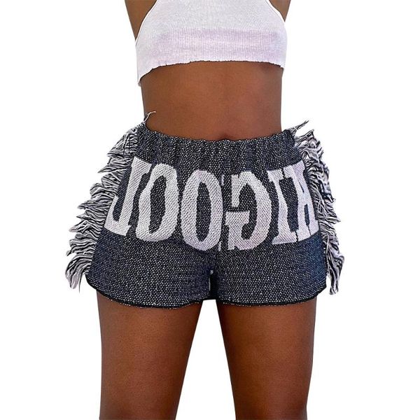 

women's shorts 2021 summer personality fashion tassel bag hip beachwear printed bohemia e girl aesthetic streetwear, White;black