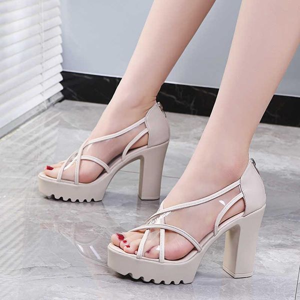 

sandals transparent platform women high heels summer back zipper woman shoes fashion peep toe 2021, Black
