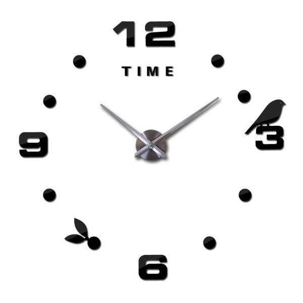 

wall clocks acrylic mute large clock modern design self-adhesive bird sticker diy 3d digital for kids living room decor