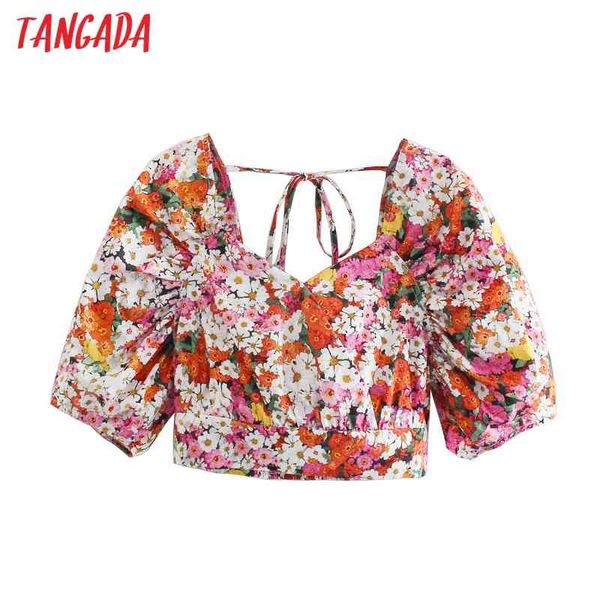 

women retro print crop short sleeve summer chic female slim shirt 5z80 210416, White