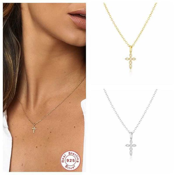 

designer necklace 100% real 925 sterling silver cross pendant for woman girls ladies birthday gift chain colgante collares fine jewelry