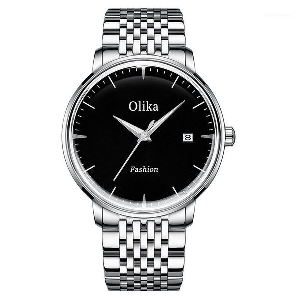 

wristwatches olika swiss brand automatic mechanical watch simple business men's steel band waterproof hollow out, Slivery;brown