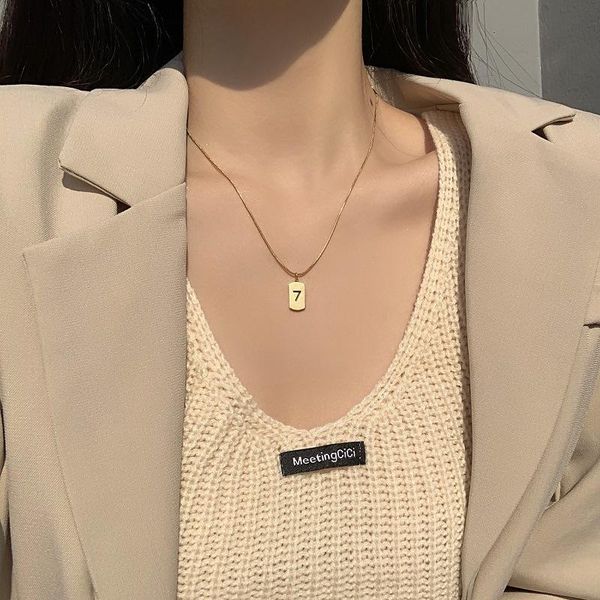 

femme number pendant necklace titanium steel ladies collares jewelry exquisite fashion not change color necklaces, Silver