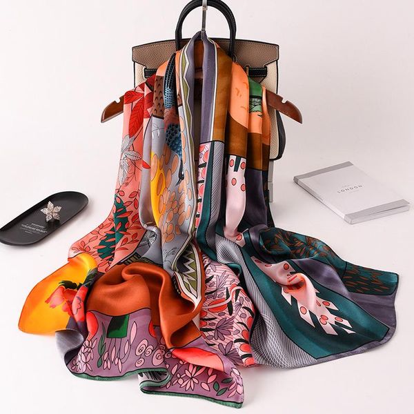 

scarves pure silk scarf and shawl for women spring autumn long ladies brand 100% natural neck foulard 170*53cm, Blue;gray