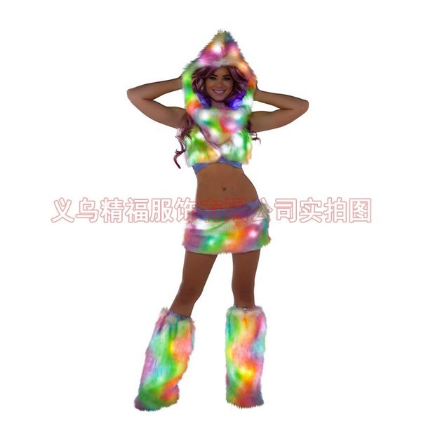 

colorful fur light suit selling performance clothes controllable three piece dress female, Black